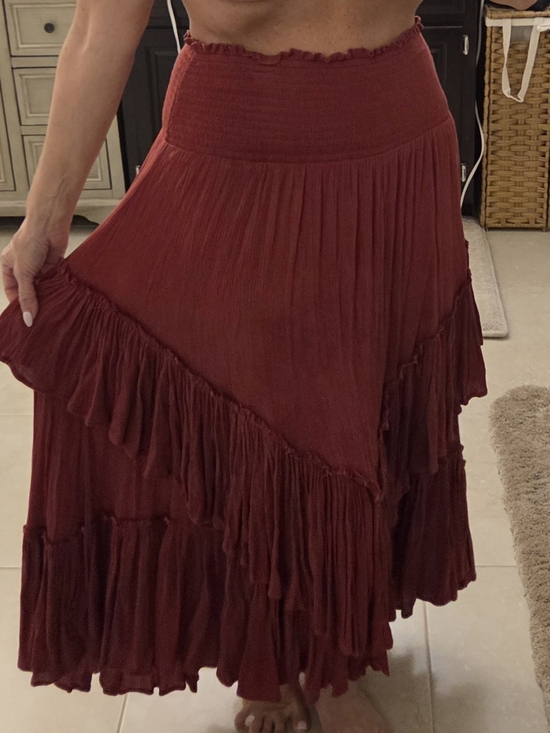 Free People Dresses & Skirts - Free People Layered Convertible Ruffle Maxi Skirt - Deep Red Wine